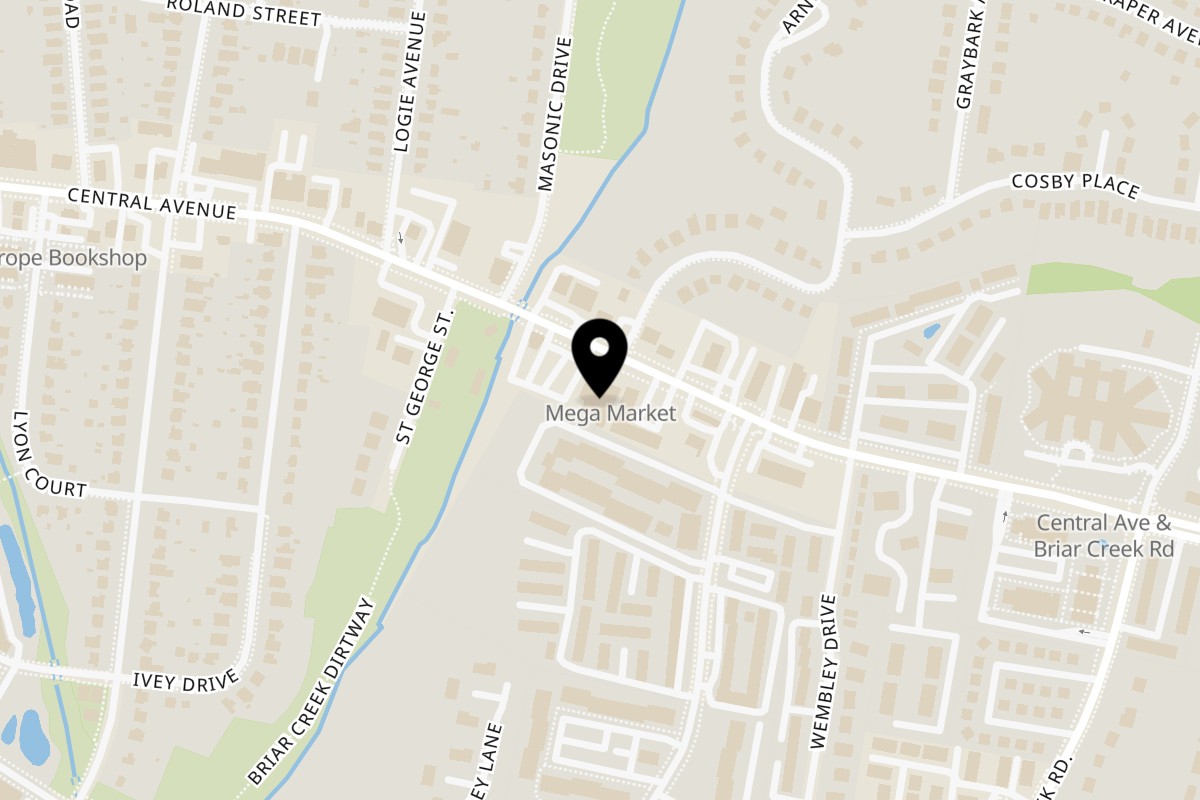 Map showing the location of Jasmine Grill and Kabab on 2920 Central Ave B in Charlotte